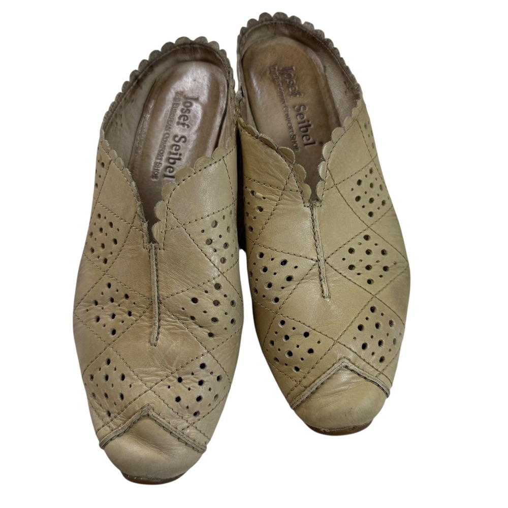 Josef Seibel Leather Mules Clogs Size 7.5 (38) Beige Perforated European Comfort